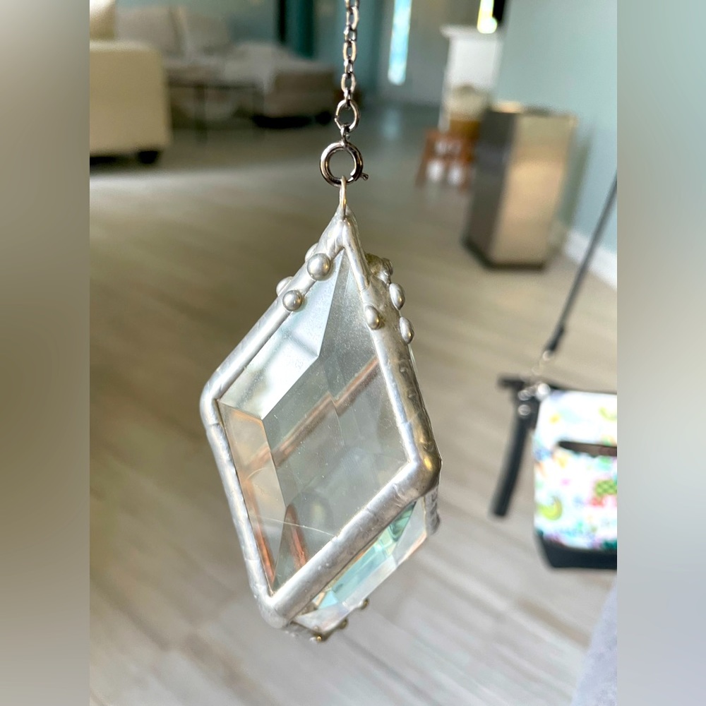Unique glass and pewter hanging cube